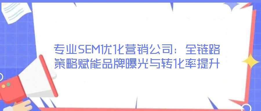 專業(yè)SEM優(yōu)化營銷公司:全鏈路策略賦能品牌曝光與轉(zhuǎn)化率提升