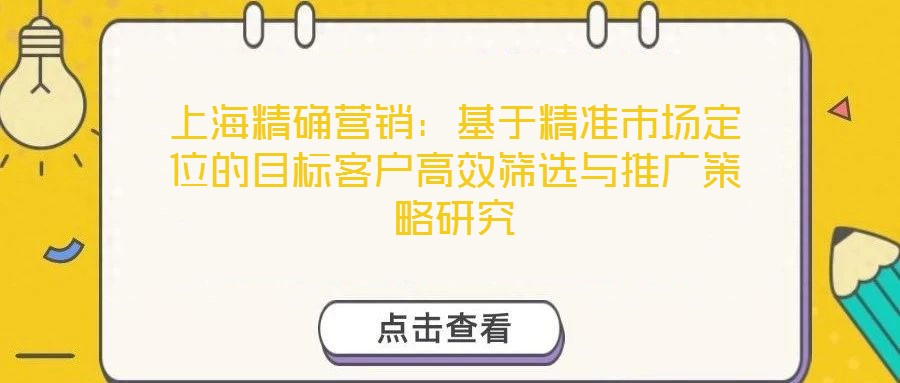 上海精確營銷:基于精準市場定位的目標客戶高效篩選與推廣策略研究